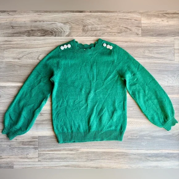 Classic Casual PS Crewneck Sweater Embellished Shoulder Knit Green - Picture 2 of 10